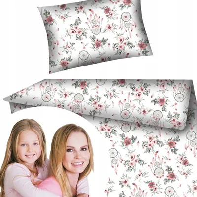 Produktbild von Designpremium Bettwäsche Baumwolle Blumenmuster Weiß-Rosa 100x135