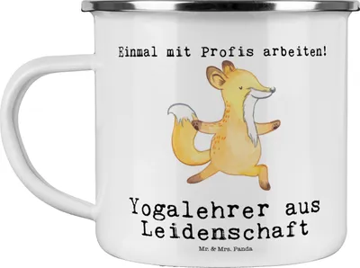 Produktbild von Mr. & Mrs. Panda Pott Yogalehrer Leidenschaft - Weiß - Geschenk, Emaille Becher, Teetasse, Kaffeepott, Tasse