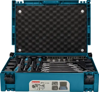 Produktbild von Makita E-11542 Mechaniker-Set mit Handwerkzeugen, im Makpac-Koffer, 87-teilig