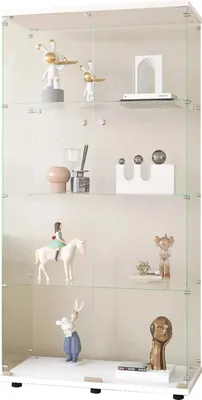 Image de Vitrine en verre - Vitrine sur pied pour objets de collection et livres - 4 étagères en verre - 2 portes verrouillables - 164 x 80 x 36 cm - Blanc, sans éclairage