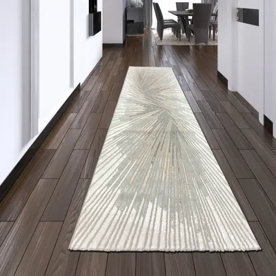 Zdjęcie produktu dla Promienny dywan z abstrakcyjnym wzorem i połyskującymi włóknami Rozmiar - 80 x 300 cm