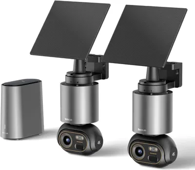 Obrázok produktu pre BOTSLAB 4K monitorovacia kamera Vonkajšia solárna batéria, 2 Cam-Kit s HomeBase, 32 GB lokálne úložisko, bez poplatkov, 360° panoramatická kamera WLAN Vonkajšia