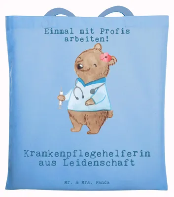Produktbild von Mr. & Mrs. Panda dokumententasche Krankenpflegehelferin Leidenschaft - Sky Blue - Geschenk, Tasche, Beruf, Ausbildung, Lustig, Shopping, Schultasche, Tote Bag, Spruch
