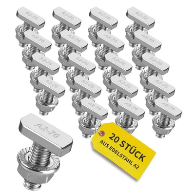 Produktbild von Avoltik 20x Hammerkopfschrauben M8 I 25 mm Edelstahlschrauben mit Montageschienenmuttern I Schrauben aus A2 Edelstahl für Solarmodul-Befestigung