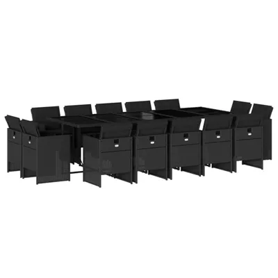 Produktbild von 15-tlg. Garten-Essgruppe mit Kissen Schwarz Poly Rattan