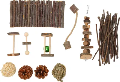Produktbild von Nagertier-Spielzeug Set, 11-tlg mit Tunnel & Nageholz, für Hamster, Kaninchen, Meerschweinchen, Zahnpflege