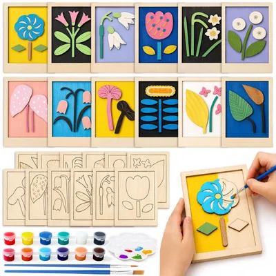 Immagine prodotto di Kit per bambini in legno: fiori da dipingere e decorare, ideali per attività creative fai-da-te