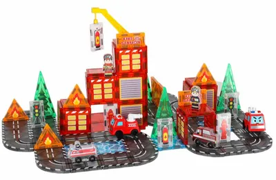Imagen del producto de Kit de construcción magnético 3D: Bomberos – 2 coches, 92 piezas