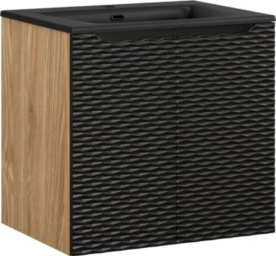 Produktbild von Badezimmer-Set YOKA schwarz: Unterschrank mit Schränken 60 cm + schwarzes Einbauwaschbecken