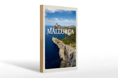 Produktbild von Holzschild Reise 20x30cm Mallorca Spain Meer Berge Retro