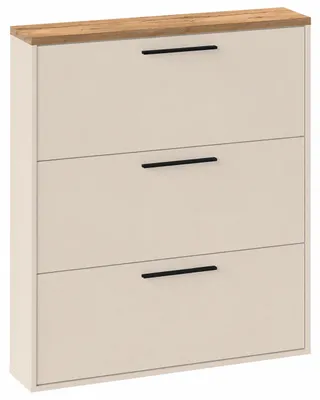 Produktbild von Schildmeyer Schuhkipper Saga, 3 Klappen, Cremebeige/Eiche Landhaus Nachbildung