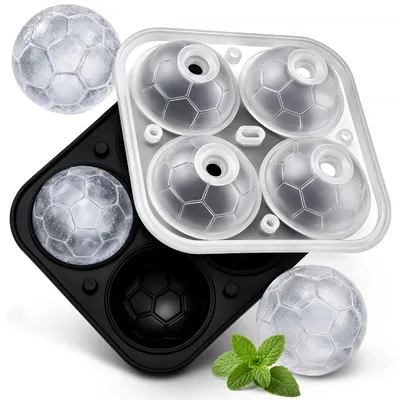 Obrázek produktu pro Kuketo | Forma Na Ledové Koule Fotbalový Míč 4 Ks – Velké Ledové Koule 5,5 cm Pro Nápoje, Koktejly A Limonády