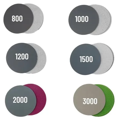 Obrázok produktu pre Brúsny papier, priemer 3 palce, zrnitosť 800–3000, vodovzdorný, antistatický, kompatibilný s excentrickými brúskami