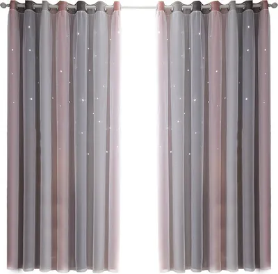 Image de Mode Tulle Hollow Out Rideaux étoilés, rideaux à dégradé blackout, double couche multicolore Star Cut Out Rideaux de fenêtre à bandes, 1 panneau, 134 × 160 cm, Gris