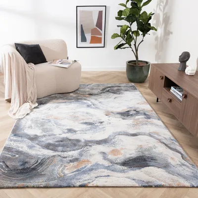 Produktbild von Volero - Teppich Abstrakt - Xavier Wave Blau Grau - 240x330 cm - Wohnzimmer, Esszimmer, Schlafzimmer - Klassik, Industrielle, Modern