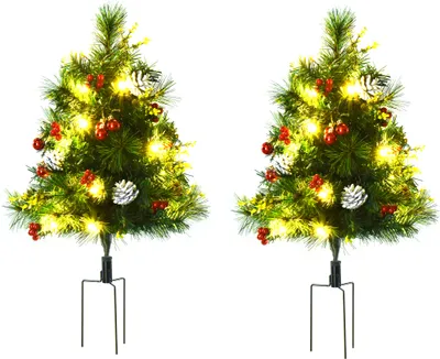 Produktbild von 2-er Set Weihnachtsbäume, Künstlicher Mini-Christbaum mit LED-Lichtern, Kunststoff, Metall, Ø33 x 75 cm, Grün