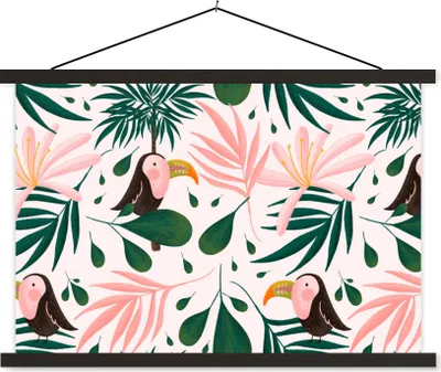 Produktbild von MuchoWow® Textilposter Tukan - Vogel - Blatt - Dschungel 150x100 cm mit schwarzem Rahmen - Schlafzimmer