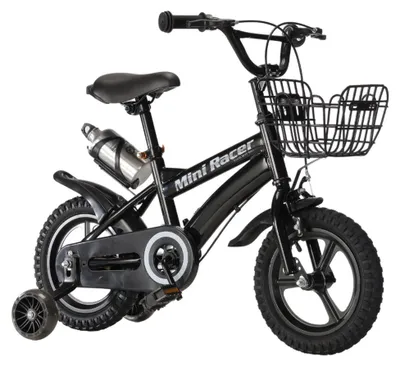 Produktbild von Buxibo Mini Racer 12 Zoll Kinderfahrrad Schwarz mit Stützrädern – Verstellbarer Sattel, Lenker, Aufbewahrungsbox, Ideal für 2-4 Jahre