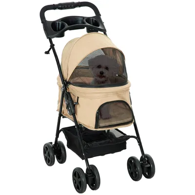 Obrázok produktu pre Fortuna Lai vozík pre psov, skladací kočík pre psov, kočík pre malé psy, mačky, domáce zvieratá, Oxford Khaki, 67 x 45 x 96 cm