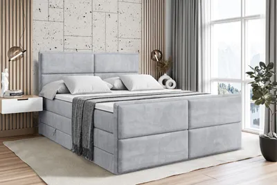 Produktbild von ALTDECOR Boxspringbett mit Fußteil, 2 Matratzen und Topper - 120x200 cm - AURA-Z KING - Hellgrau Samt - Polsterbett mit, H3- und H4- Matratzen, Bettkasten und Lattenrost, Bett mit Stauraum