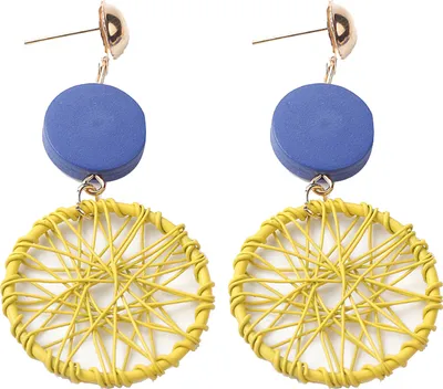 Produktbild von Vintage Damen-Ohrstecker aus Holz, rund, Traumfänger, Statement-Ohrstecker, Schmuck, Geschenk-Gelb