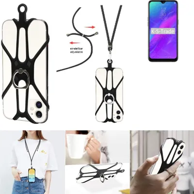 Produktbild von K-S-Trade 3in1 Handykette Handyband Handykordel Halsband Smartphone-Ring Handy-Ring kompatibel mit Oppo Reno Lite Fingerhalterung Handyring