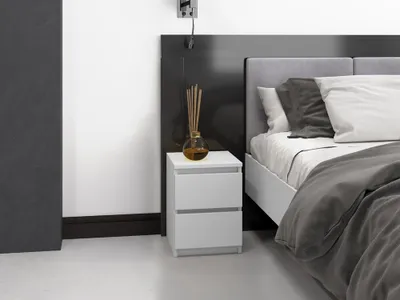 Image de VBChome Table de chevet 30 x 30 x 40 cm Blanc mat Table de chevet avec 2 tiroirs pour la chambre à coucher Sans poignées Bureau Chambre Moderne Blanc mat