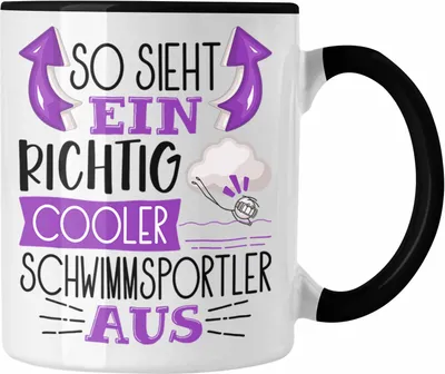 Produktbild von Trendation - Schwimmsportler Tasse Geschenk So Sieht Ein Richtig Cooler Schwimmsportler Aus Geschenkidee Spruch Lustig Becher (Schwarz)
