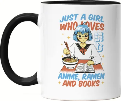 Produktbild von Just a girl who loves Anime, Ramen and Books Tasse Schwarz Anime Fans Ramen Lieblingsgericht Bücher Manga