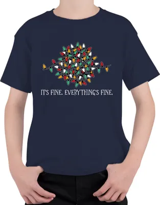 Produktbild von It's Fine Everything Fine Lichterkette Lustig - Weihnachten Weihnachtsgeschenk Christmas Uni Kinder T-Shirt, Navy, 152