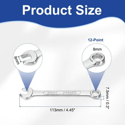 Obrázek produktu pro Kombinovaný klíč 8 mm, metrický, 12 hran, otevřený konec