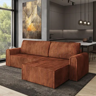 Produktbild von Masseno Ecksofa VALTINO mit Schlaffunktion L-Form, Sofa mit Bettkasten, Wohnzimmersofa, Couch, Soffa, Bettsofa, Couchgarnitur- Braun, TILIA 52