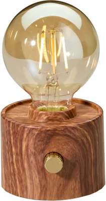 Produktbild von Vintage Akku Glühbirne Edison LED Tischlampe USB-C dimmbar mit Drehschalter – moderne Dekoration Walnuss