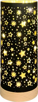 Produktbild von LED Leuchte Glas schwarz/gold Sterne mit Timer Ø9cm x H22cm