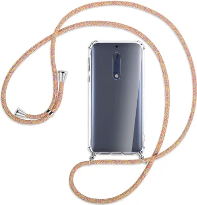 Produktbild von Handykette Backcover-Schutzhülle mit Band (Metall silberfarben) für Nokia 5 - Rainbow