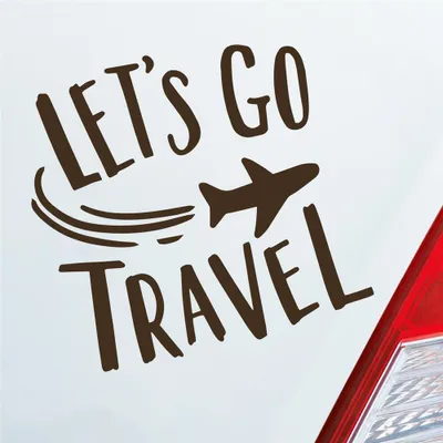 Produktbild von Auto Aufkleber Let's go travel Lass uns reisen Urlaub Holiday Car 10x10 cm Braun Sticker Heckscheibenaufkleber