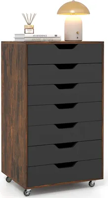 Produktbild von COSTWAY Rollcontainer mit 7 Schubladen, Aktenschrank mit Rädern, Bürocontainer, Schubladenschrank Rollschrank Rollwagen, Schubladenkommode, Braun