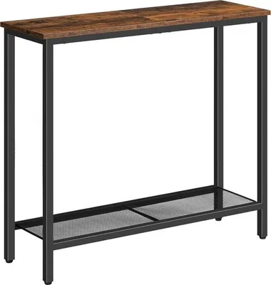 Immagine prodotto di Consolle stretta con ripiani, 75 x 24 x 75 cm, tavolino, tavolino da ingresso, tavolino da presentazione, tavolino da divano, per ingresso, corridoio, vintage marrone/nero EBF74XG01