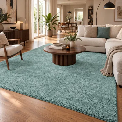 Produktbild von Hochflor Shaggy Teppich Palace Mintgrün, Größe:133x133 cm