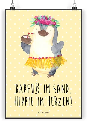 Produktbild von Mr. & Mrs. Panda Bild Sommer Hippie DIN A4 - Gelb Pastell - Geschenk, Plakat, Summer Feelings, drucke, Deko, Geschenke, Wanddekoration, Frühling, Vibes, Sommerprodukte