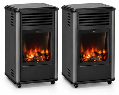 Image de Pack 2 Poêles à gaz 3.4KW Manhattan Noir Effet feu de bois 3 niveaux de chauffe 40-80m2 Sahara