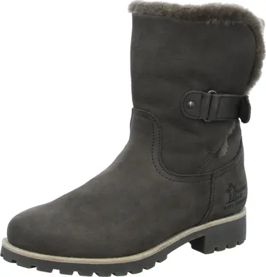 A single gray winter boot is shown against a white background.