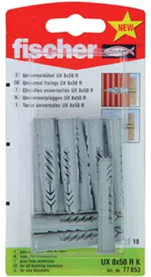 Zdjęcie produktu dla Fischer 90870, Wtyczka ścienna, Autoklawowany gazobeton, Beton, Płyta gipsowo-włóknowa, Płyta gipsowa, Nylon, Szary, CE, 50 mm