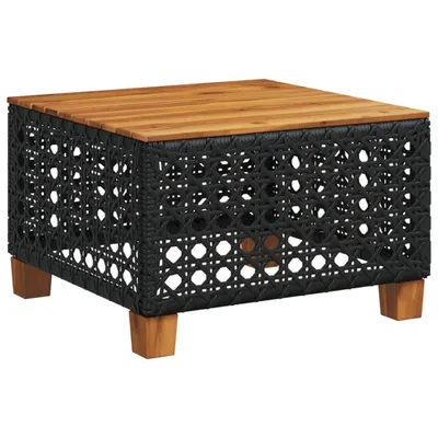 Obrázok produktu pre Záhradný stôl čierny 55x55x36 cm polyratan akáciové drevo