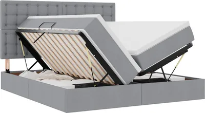 Produktbild von LED-Speicherbett mit Matratze Hellgrau 180 x 200 cm Stoff