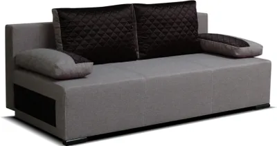 Produktbild von Sofa Biego - Hellgrau + Schwarz Sawana 21, klassisches Sofa, Zierkissen, Sofa mit Schlaffunktion, Bettsofa, Sofa mit Bettzeugablage, ideal für Wohnzimmer, Gästezimmer, Lounge, Polstergarnitur für Wohnzimmer, Zierleiste
