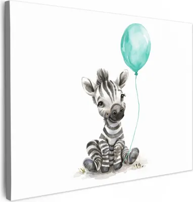 Produktbild von Leinwand Bilder 80x60 cm - Kinder Ballon - Zebra - Blauer, Bilder Wohnzimmer Modern, Wanddeko