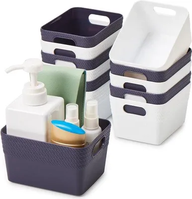 Image de Lot de 12 boîtes de rangement en plastique, 14 x 11 x 8,5 cm, 6 grises + 6 blanches