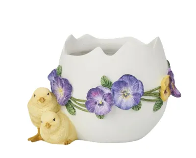 Produktbild von Goodwill Blumentopf Ostern-Küken-Veilchen Weiß-Lila-Gelb 21 cm Öffnung 11,5 cm