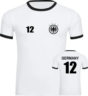 Produktbild von multifanshop Kontrast T-Shirt - Germany - Adler Retro Trikot 12, weiß/schwarz, Größe M